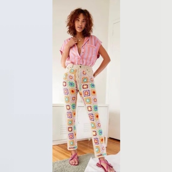 WE THE FREE l Zuni Crochet Crochet Rolled Mom Jeans Grandmacore Sz. 25 High Rise - Picture 14 of 14